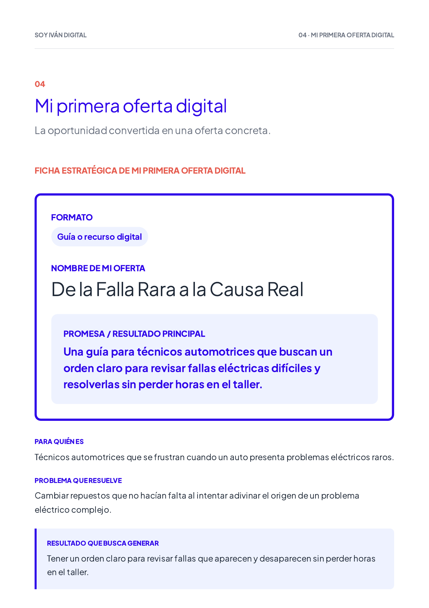 Página de ejemplo de una primera oferta digital